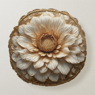 Coussins Ronds Relief floral doré orné