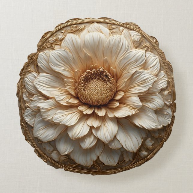 Coussins Ronds Relief floral doré orné (Devant)