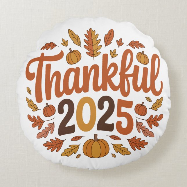 Coussins Ronds Remerciements 2025 Automne Thanksgiving Citrouille (Devant)