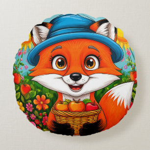 Coussins Ronds Renard adorable avec panier de pommes