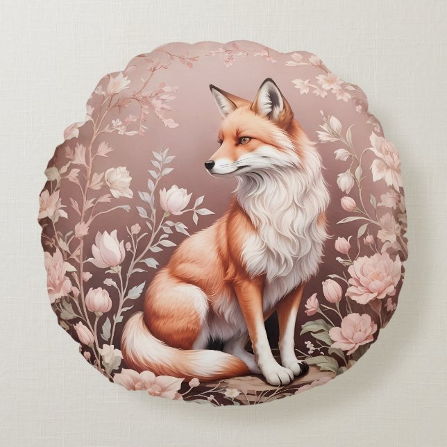 Coussins Ronds Renard Avec Flore Rose Rêvé (Devant)