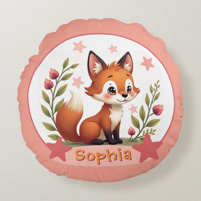 Coussins Ronds Renard avec la typographie du nom (Devant)
