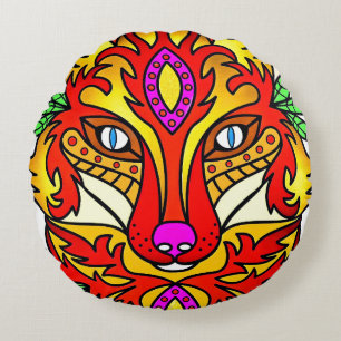 Coussins Ronds Renard boho art abstrait loup rouge violet