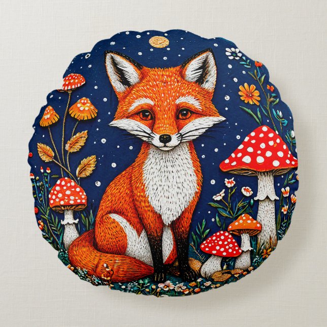 Coussins Ronds Renard de dessin animé mignon (Devant)