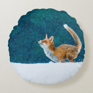 Coussins Ronds Renard en chute de neige. Renard rouge, Vulpes vul