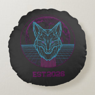 Coussins Ronds Renard géométrique cyberpunk rétro Art néon graphi