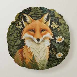 Coussins Ronds Renard roux élégant et feuillage vert
