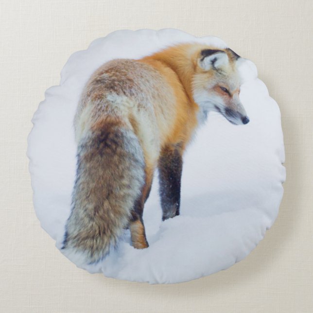 Coussins Ronds Renard roux en hiver (Devant)
