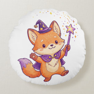 Coussins Ronds Renard sorcier mignon lançant un sortilège d'Hallo