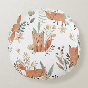 Coussins Ronds Renards dans les prés : Aquarelle transparente