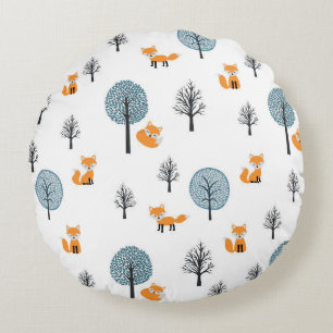 Coussins Ronds Renards forestiers : Arrière - plan blanc Vintage