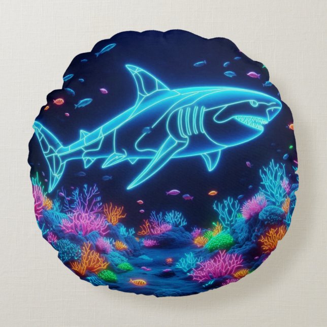 Coussins Ronds Requin néon coloré (Devant)
