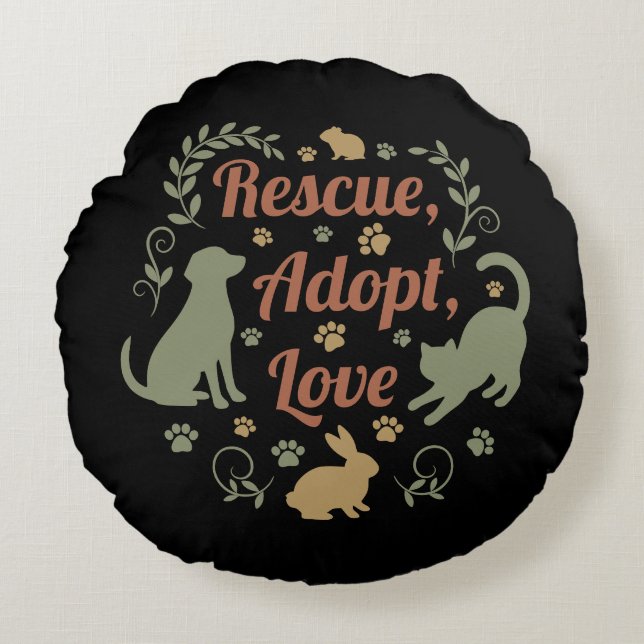 Coussins Ronds Rescue, Adopt, Love (Devant)