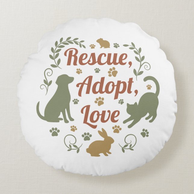 Coussins Ronds Rescue, Adopt, Love (Devant)