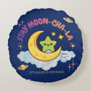 Coussins Ronds Restez Moon-Cha-La Mignon Croissant de Lune & Étoi