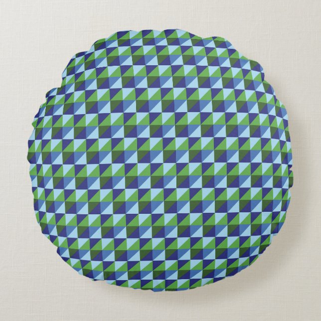 Coussins Ronds Rétro Abstrait Géométrique Triangle Bleu & Vert (Devant)
