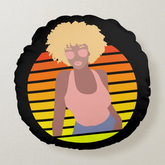 COUSSINS RONDS RETRO AFRO QUEEN - REINE AFRO-AMÉRICAINE (Devant)