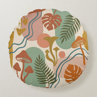 Coussins Ronds Rétro Boho Champignon & Tons Terres Botaniques