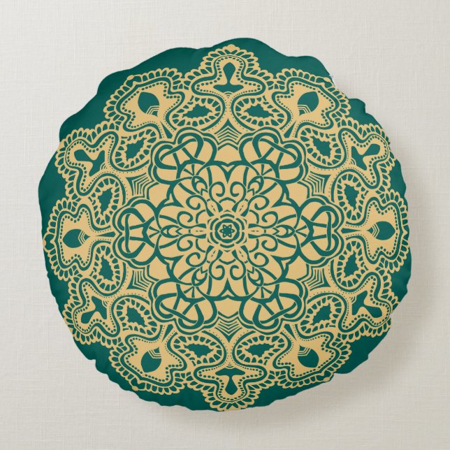 Coussins Ronds Rétro Boho Chic Bohème Hippie Rosette Mandala (Dos)
