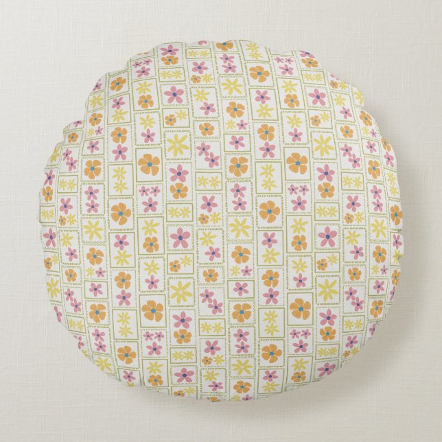 Coussins Ronds Rétro Crème Patchwork Floral 16"  (Devant)