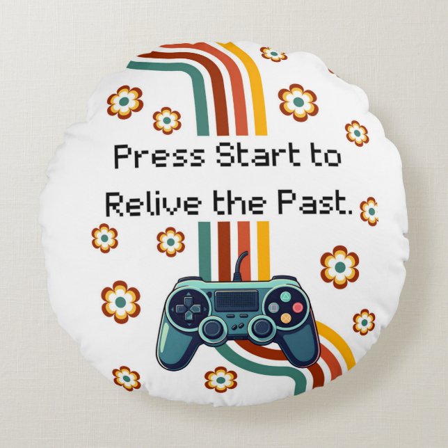 Coussins Ronds Retro Gaming Illustration – Teal Controller with F (Devant)