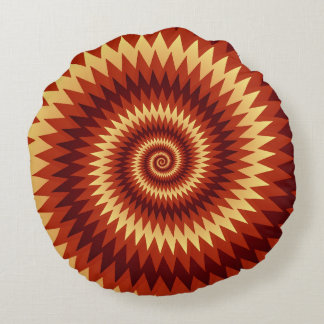 Coussins Ronds Retro Inferno Spiral Art – Hypnotic Geometric Flam