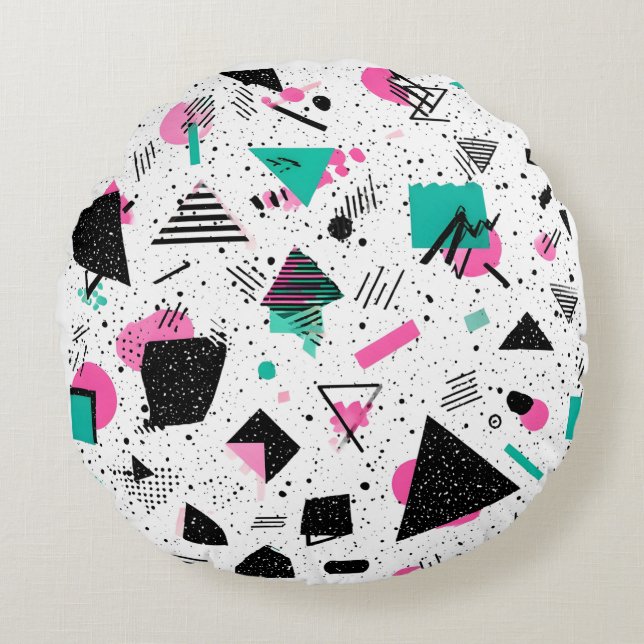 Coussins Ronds Retro Memphis Geometric Pattern (Devant)