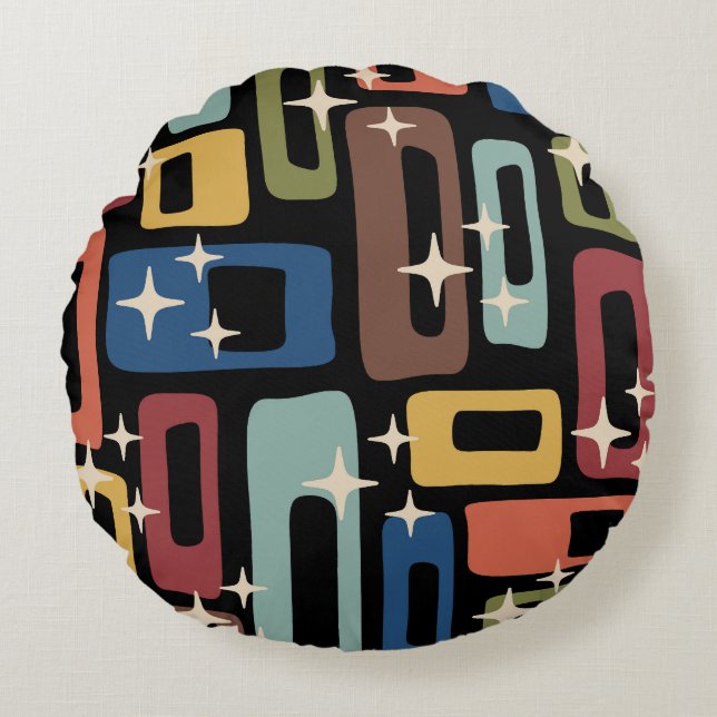 Coussins Ronds Retro Mid-Century Moderne Abstrait (Devant)