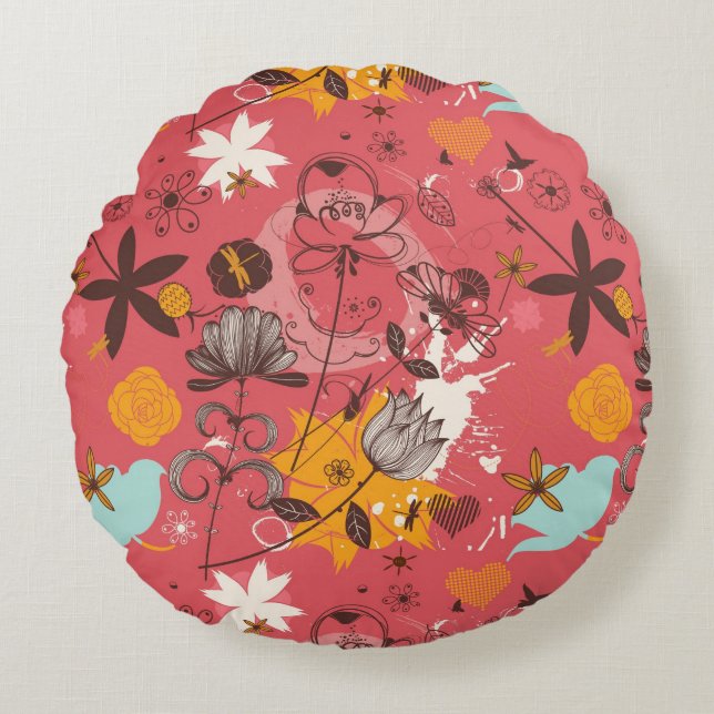 Coussins Ronds Rétro motif floral 7 (Devant)