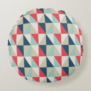 Coussins Ronds Rétro motif rouge et bleu géométrique de triangles
