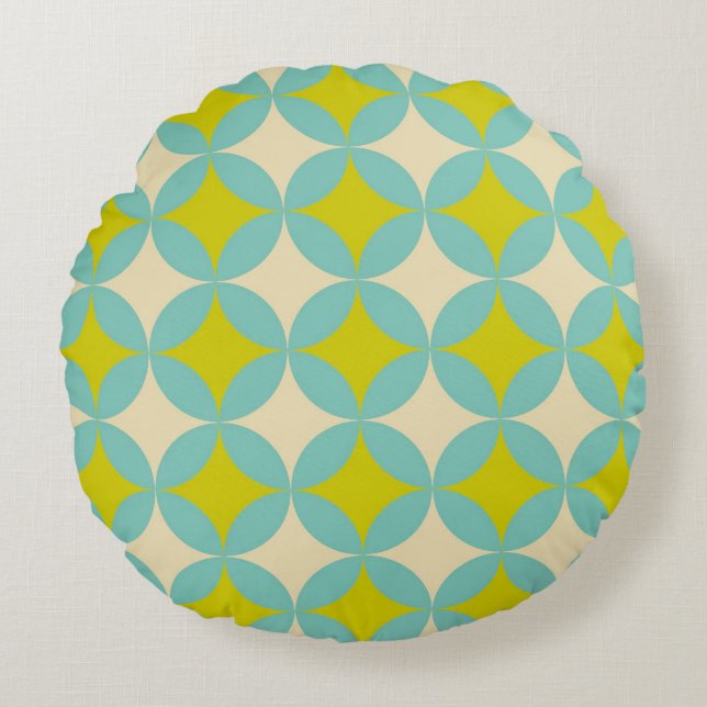 Coussins Ronds Retro Mustard and Teal Geometric Circle Pattern (Devant)