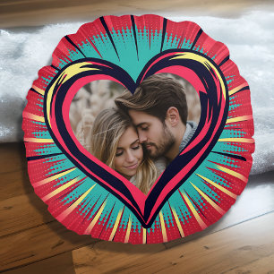 Coussins Ronds Retro Pop Art Photo et noms Saint Valentin