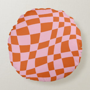 Coussins Ronds Retro Super Wavy Psychedelic Checkerboard Vérifier