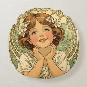 Coussins Ronds retro vintage child with flowers