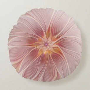 Coussins Ronds Rêve floral rose tendre Art fractal abstrait Fleur