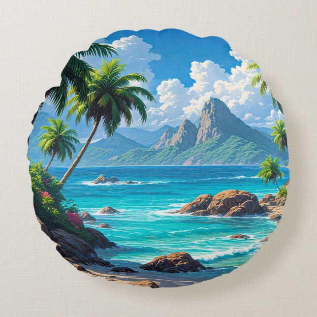 Coussins Ronds Rêve, Paradis Tropical, (Devant)