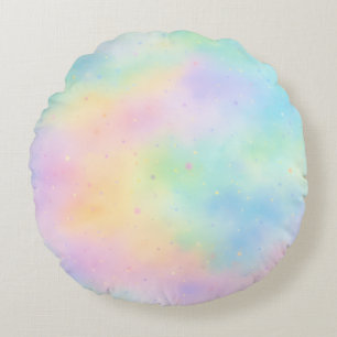 Coussins Ronds Rêve pastel à l'aquarelle – Dégradé de arc-en-ciel