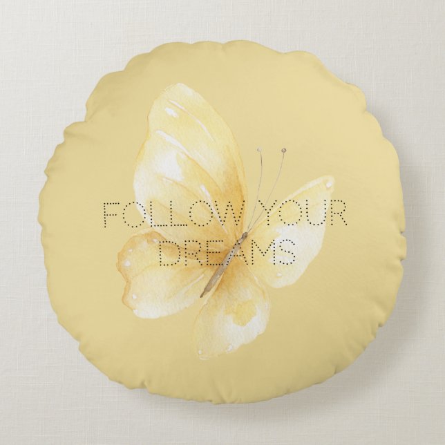 Coussins Ronds Rêves de Papillon Jaune (Devant)