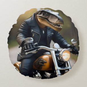 Coussins Ronds **"Rex à fond les manettes : T-Rex en cuir sur une