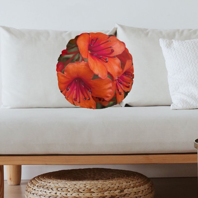 Coussins Ronds Rhododendron clair Orange fleurit Floral (In Situ Sofa)