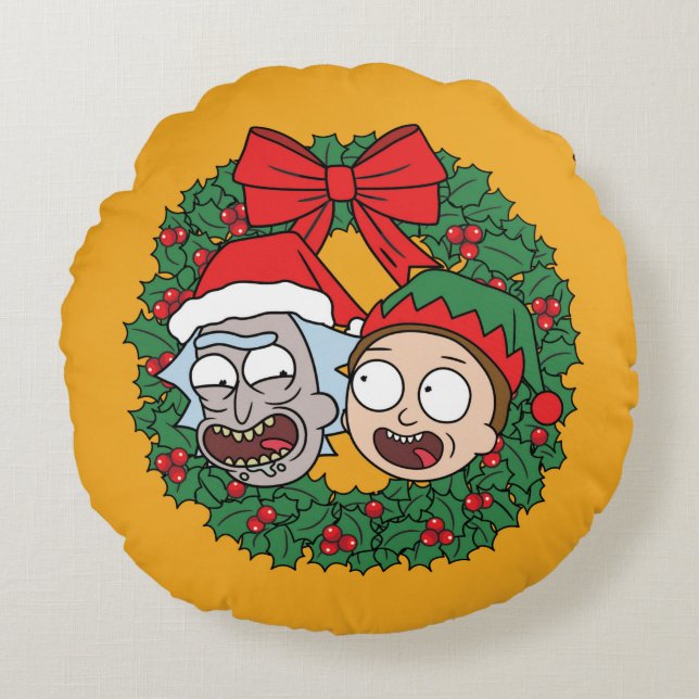 Coussins Ronds Rick et Morty | Motif de couronne de vacances (Devant)