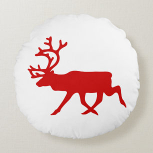 Coussins Ronds Rindeer rouge / Silhouette caribou