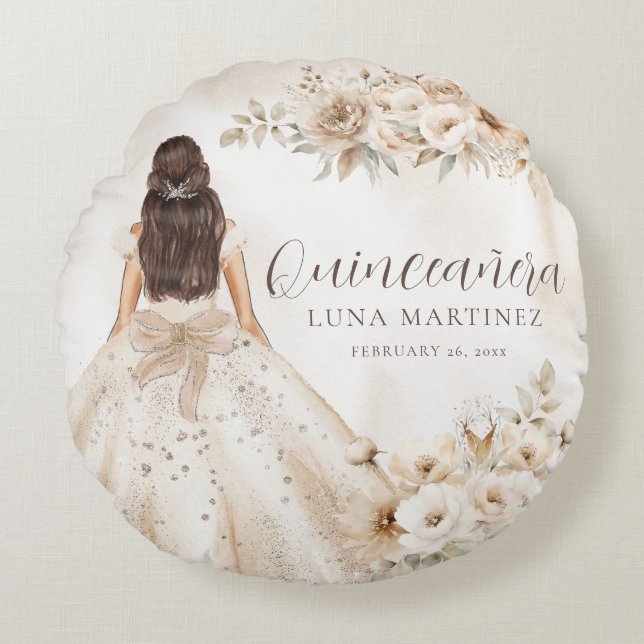 Coussins Ronds Robe de bal aquarelle élégante florale pour Quince (Devant)
