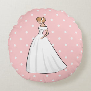 Coussins Ronds Robe de mariée blanche pour Baby Shower rose à poi