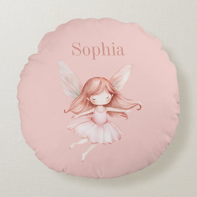 Coussins Ronds Robe rose blush aux ailes de fée mignonnes (Devant)