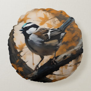 Coussins Ronds Robin Dans Une Peinture À Huile D'Arbre,