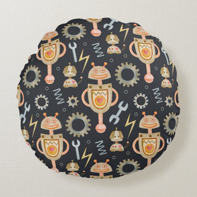 Coussins Ronds Robots motifs imperméables (Devant)