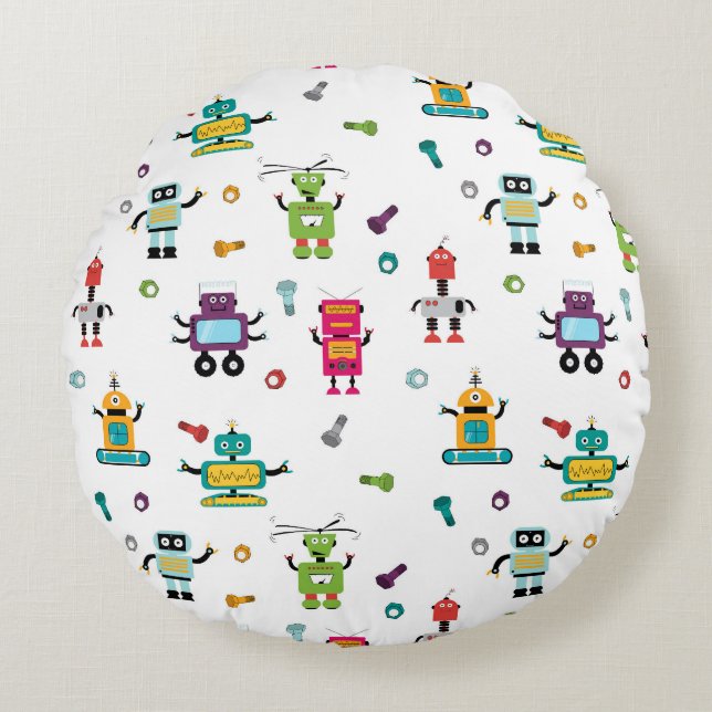 Coussins Ronds Robots multicolores mignons Motif robotique pour e (Devant)