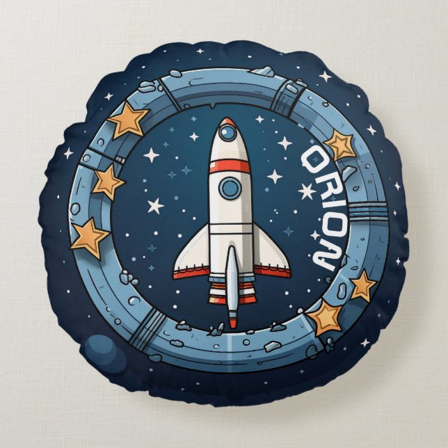 Coussins Ronds Rocket personnalisée pour les aventures spatiales (Devant)