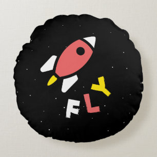 Coussins Ronds Rocket - Rouge & Jaune Pop Art Abstrait. FLY!